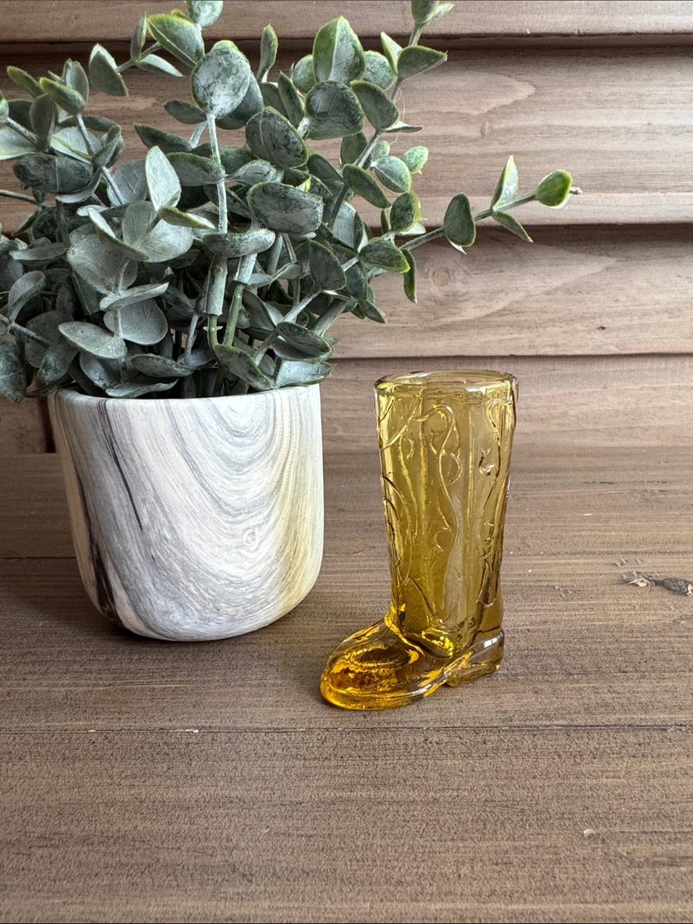 Vintage Circleware Amber Glass Cowboy Boot Shot Glass